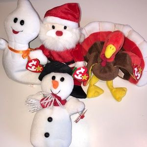 Set of 4 Ty Beanie Babies holiday theme